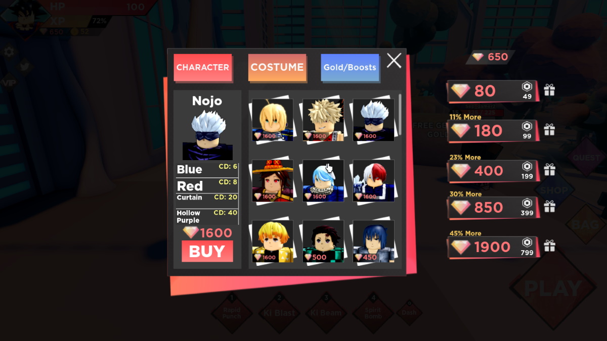 The Roblox Anime Dimensions game Characters and Costumes tier list..